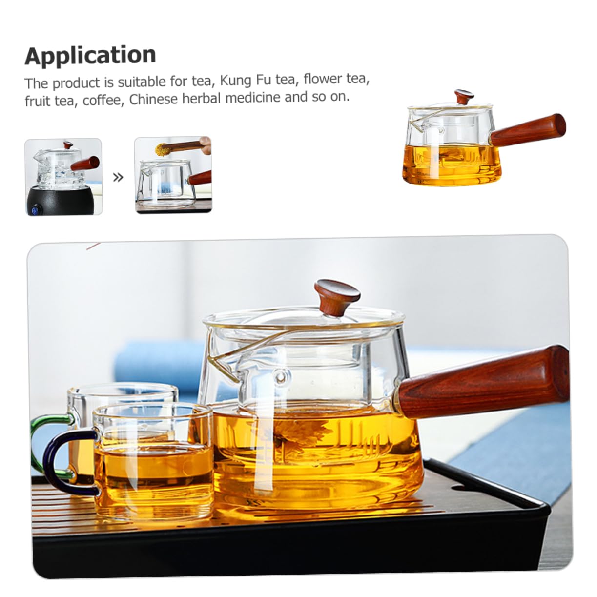 VALICLUD Teekanne aus Hitzebeständigem Glas mit Holzgriff 500ml Glas Teekessel mit Siebeinsatz für Losen Tee und Teebeutel Transparente Haushalts Teekanne für Täglichen Gebrauch