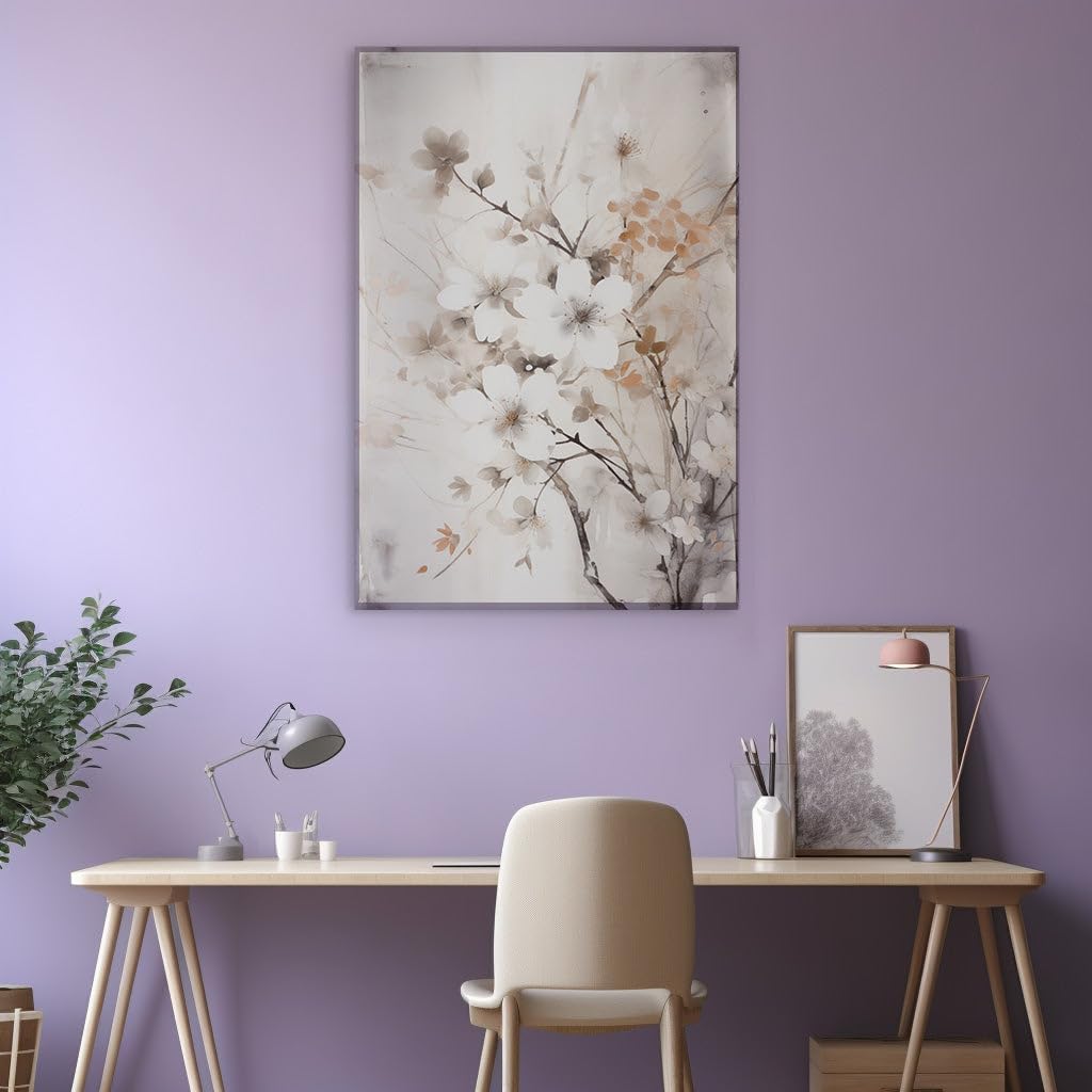 Canvas for Living room. Whispers of Monochrome Serenity - Abstract Floral Visions in White and Gray, 27 x 18 inch Canvas Wall Art - Contemporary Masterpieces - Modern Home Decor