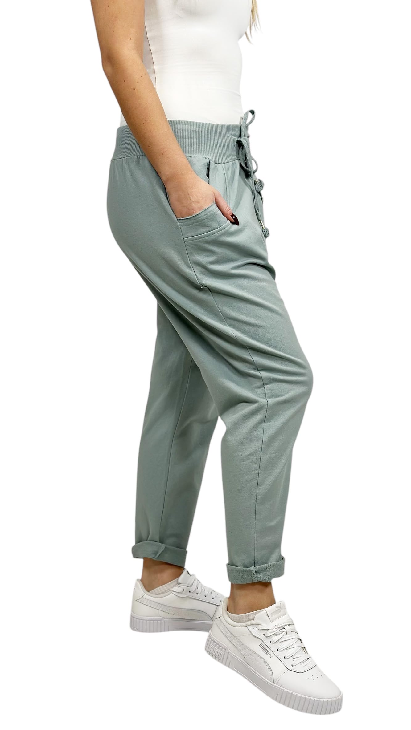 Mississhop Pantalon de survêtement en coton pour femme avec taille élastique