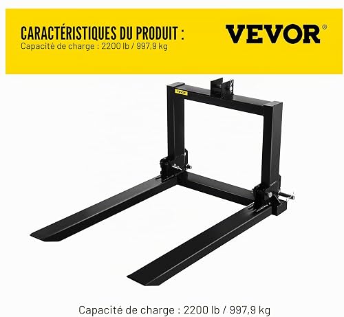 VEVOR 3 Point Hitch Pallet Fork, 2000lbs Capacity Tractor Pallet Forks, 41'' Quick Hitch Attachments for Category 1 or 2 Tractor, Skid Steer Loader, Black - 7