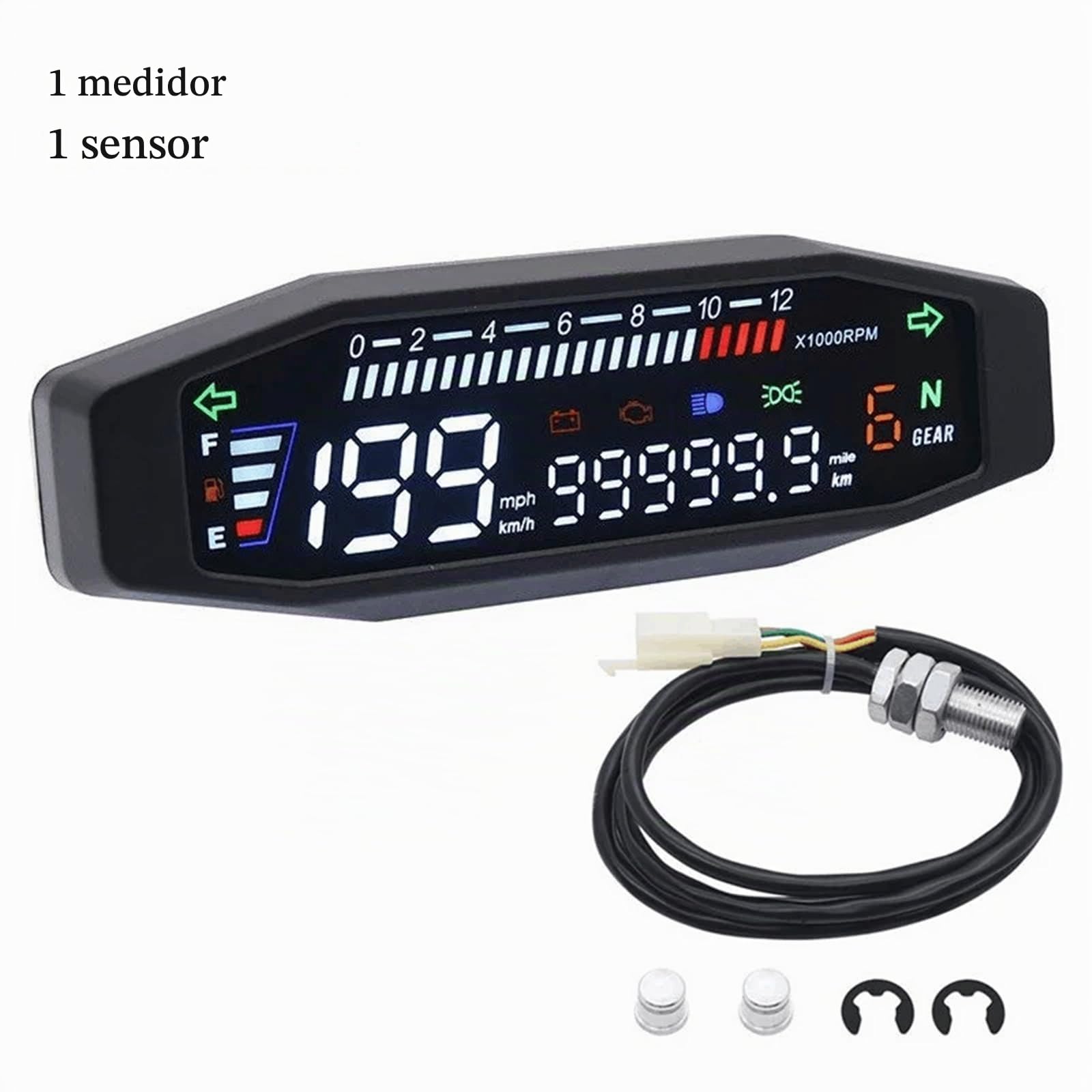 KAOLALI Velocímetro Universal Mejorado para Motocicleta, Tacómetro Digital Impermeable de 12000 RPM para Medidor de Aceite de Motocicleta, Cuentakilómetros Dual, Velocímetro
