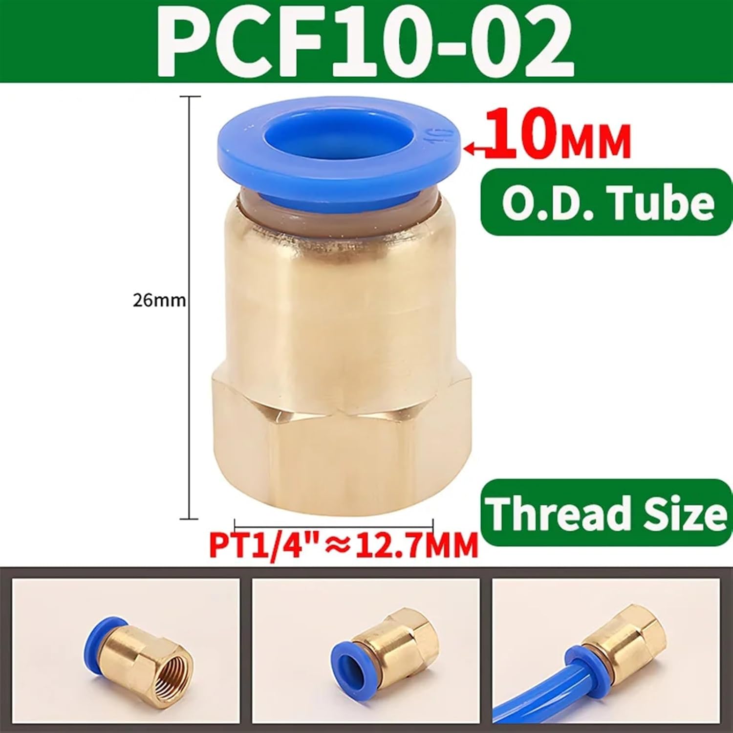 PCF 4mm-12mm Pneumatic Fitting Thread 1/8'' 1/4'' 3/8'' 1/2'' air Thread Female Straight Air Fitting Connector Tube Push in,PCF6(PCF10-02)