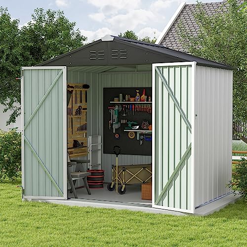 Image of Patiowell Outdoor Storage Shed 8x6 FT, Garden Tool Storage Shed with Sloping Roof and Double Lockable Door, Outdoor Shed for Backyard Garden Patio Lawn, White