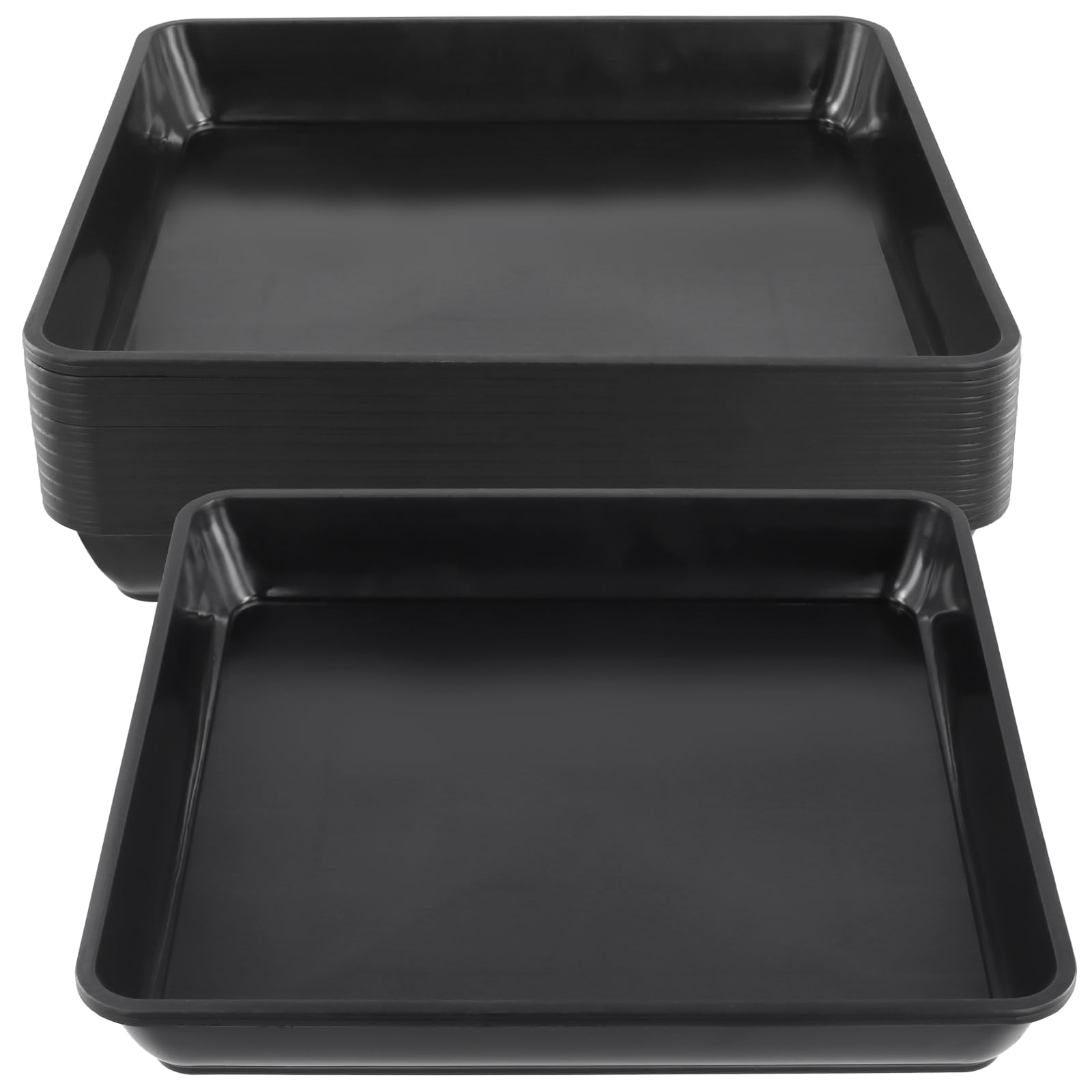 12 Posavasos rectangulares para macetas, 29 x 29 cm, para Plantas Negras, Posavasos rectangulares, de plástico, para Interior y Exterior