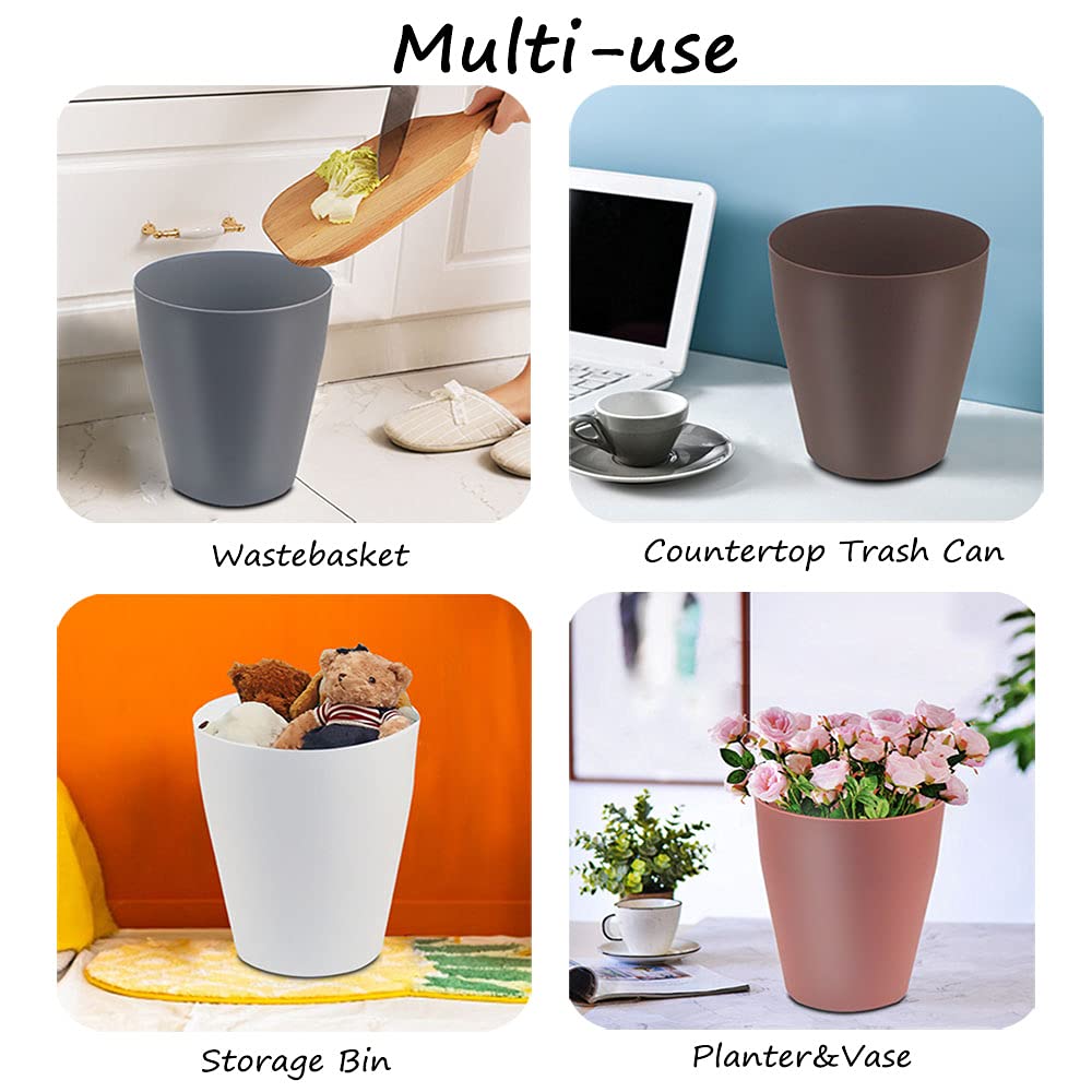 Feisco Small Trash Can,Plastic Round Bathroom Wastebasket Garbage Can for Bathroom Bedroom Kitchen Office (White, Pack of 2)