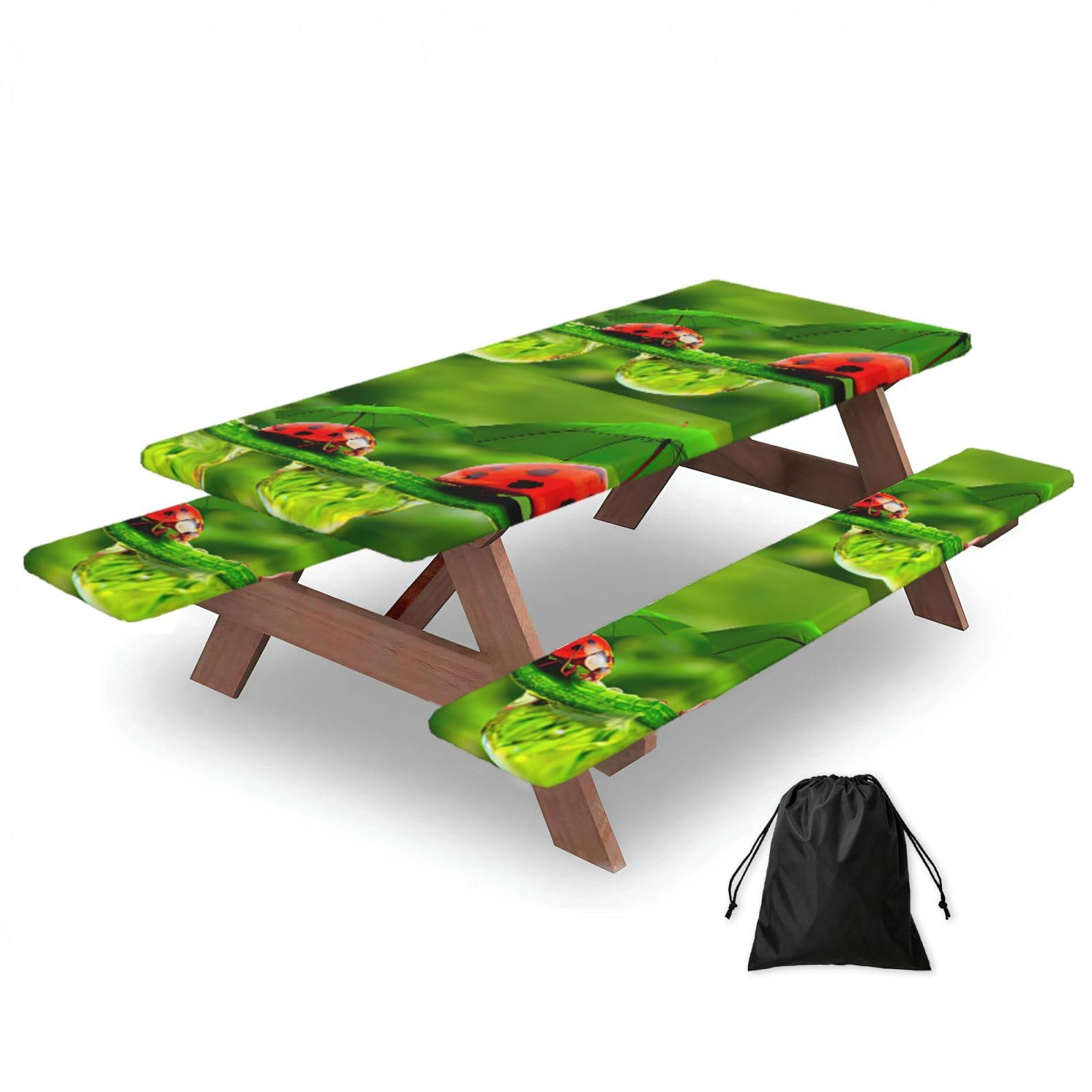 Yqxwjl Black Funny Ladybug Holding Umbrellas Print Camping Essentials Waterproof Camping Table And Bench Cover With Drawstring Bag 183 Cm