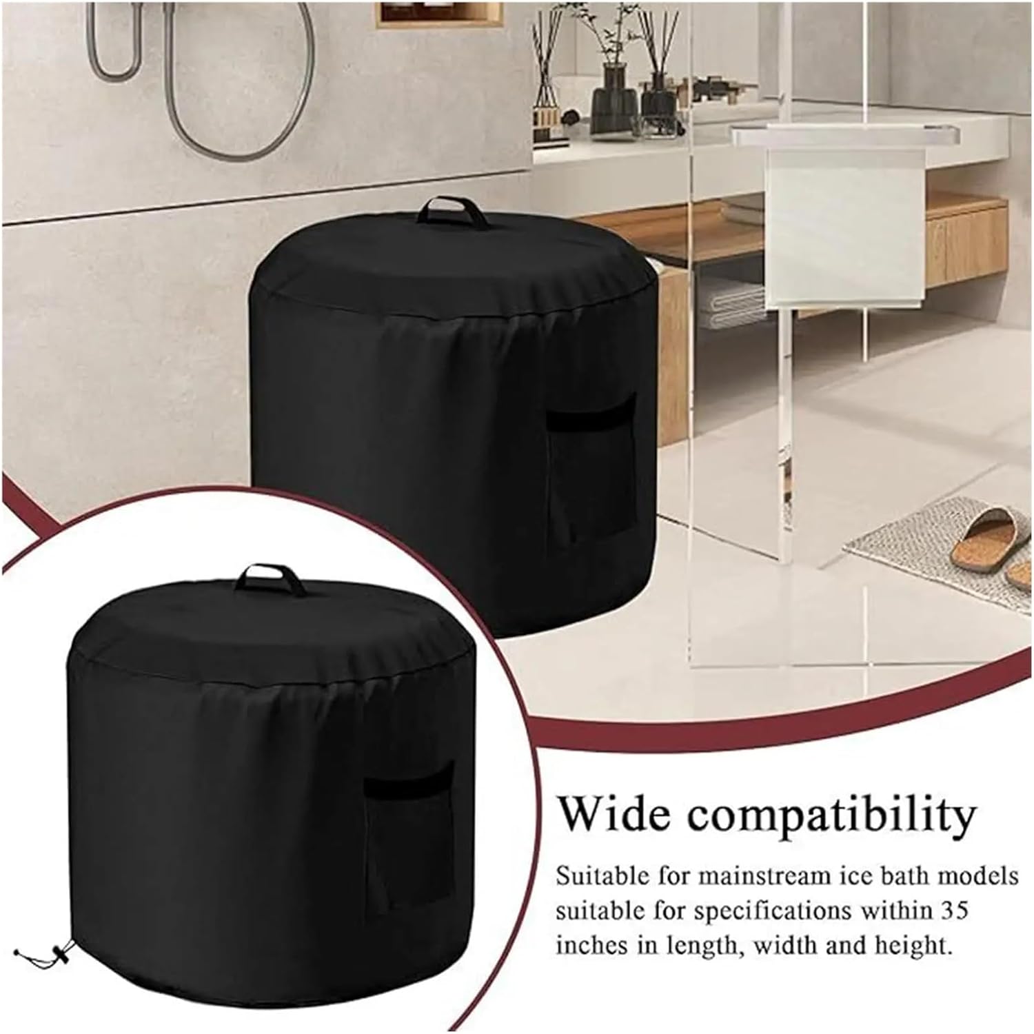 Fire Pit Cover Waterproof Round Dust Oxford Fabric Windproof Protector With Side Pocket For Rain Snow Debris(Medium)