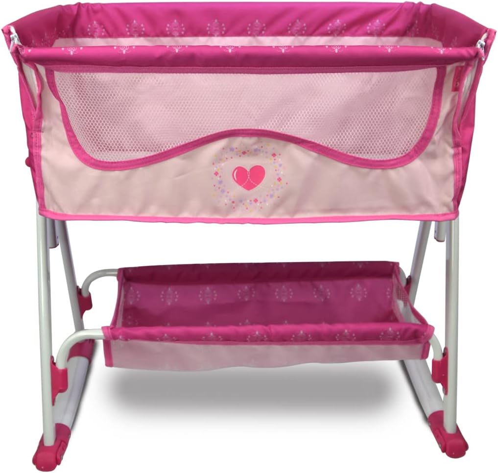 ANIVIA Pink 18" American Girl Doll Bed Furniture with Swings, Fabric Cloth, Hearts & Bees Theme, 3-6 Years, Iron Cotton, Feminine Whimsical