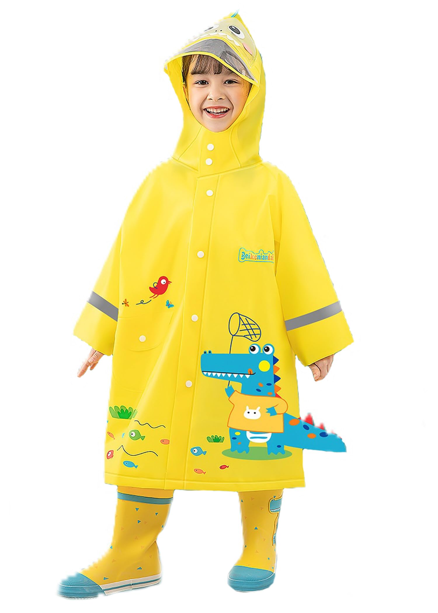 Es-Uk Girls 2502 - Yellow Waterproof Ponchos Kids Rain Coat, Raincoat, Waterproof Poncho, Boys Rain Jacket Very Cute Kids Raincoats (Yellow, Xl)