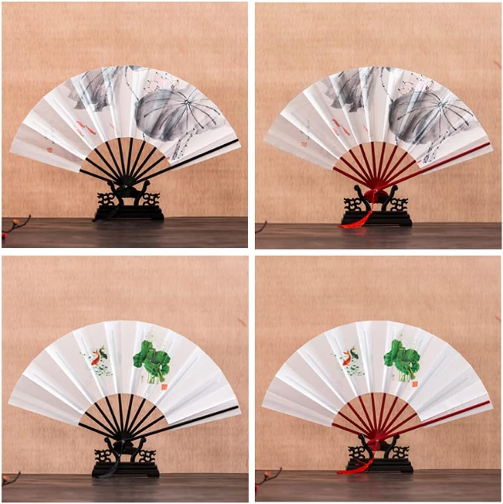 Folding Fan Decor Ancient Ink Painting Handheld Fans，Hand Held Silk Folding Fans with Bamboo Frame for Decorations Dance Festival Party Gift Portable Folding Fan fan ( Color : Black , Size : Grey )