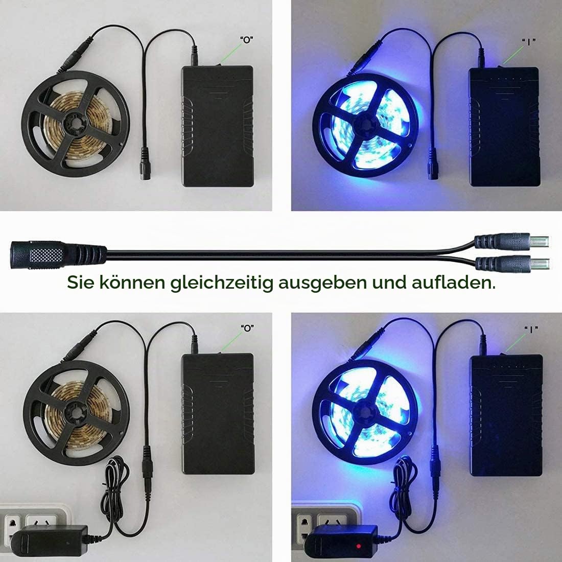 TalentCell Powerbank, Externer Akku, Lithium-Ionen-Akku, Wiederaufladbar, 36 W, 12V/3000 mAh, Doppelausgang 12 V/5 V mit Ladegerät, für LED-Leuchtstreifen, CCTV-Kameras, etc, Schwarz