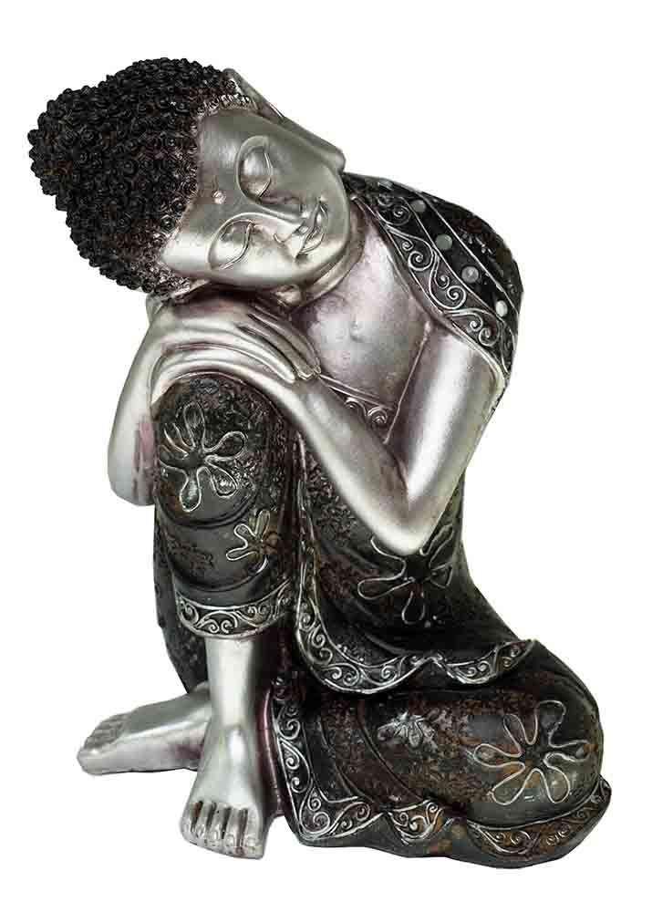 Cleo Silver Buddha Thai With Fancy Robes Leaning On Knee 19X16x25cm
