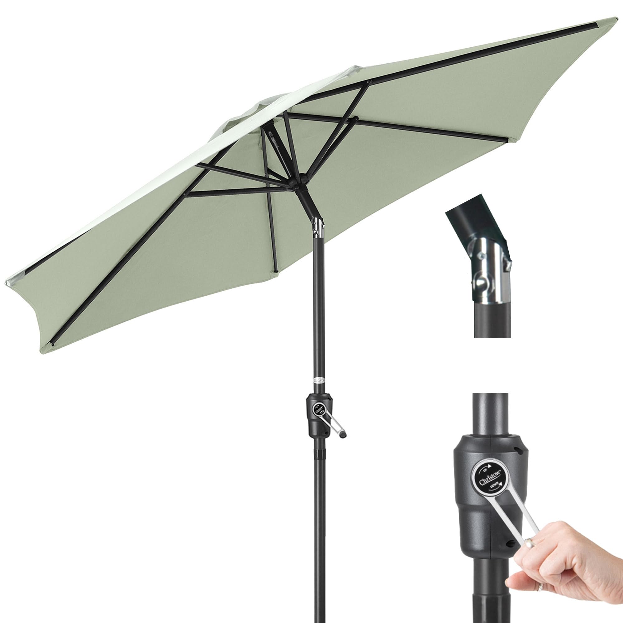CHRISTOW Garden Parasol Umbrella Aluminium Patio Sun Shade UV With Crank 2.4m