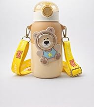 Kawaii Water Bottle with Straw and 3D Stickers for Girls, 650ml Portable Cute Bear Water Bottle with Adjustable Shoulder Strap, BPA-Free Leakproof Large Capacity Drinkware for School, Travel, and Office"