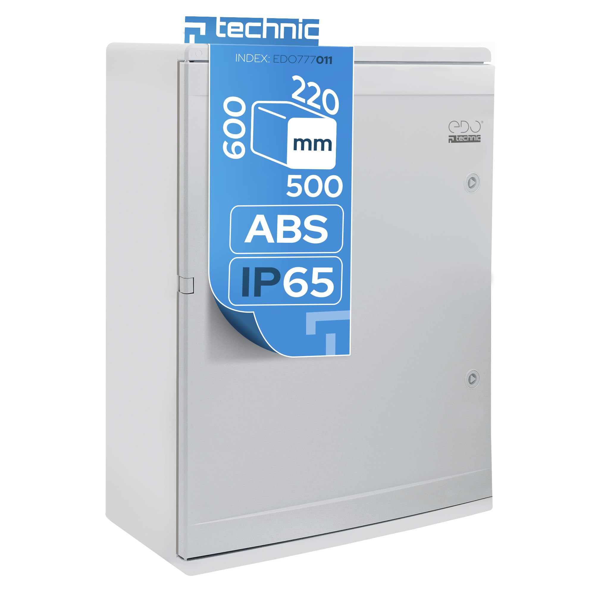 EDO Boîtier de Jonction Étanche de Distribution IP65 500x600x220 mm Gris | En Saillie Coffret Armoire Électrique en ABS avec Plaque de Montage - Installations Murale pour Int./Ext.