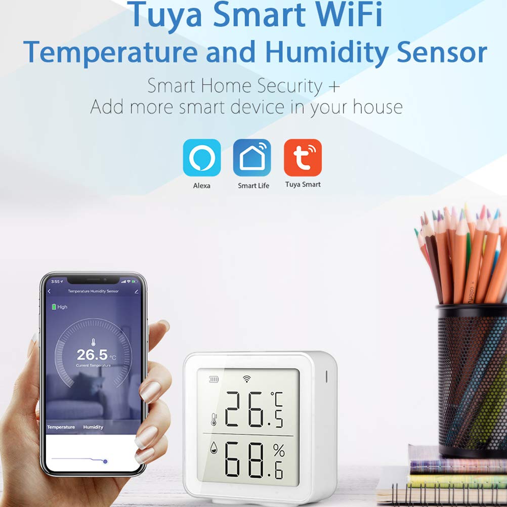 JTLB Thermomètre Außenthermometer, 10 * 9 * 5 Capteur d'humidité WiFi Intelligent Hygromètre Thermomètre Intérieur Extérieur Affichage LCD Numérique Moniteur d'humidité de la