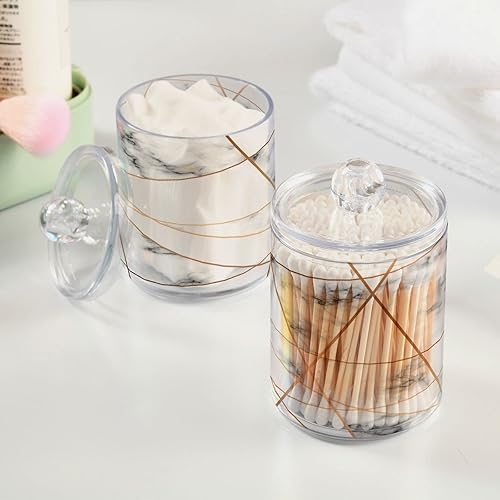 Vista 19 de Paquete de 2 recipientes de almacenamiento de mármol turquesa para baño, juego de tarros de boticario de plástico acrílico, organizador