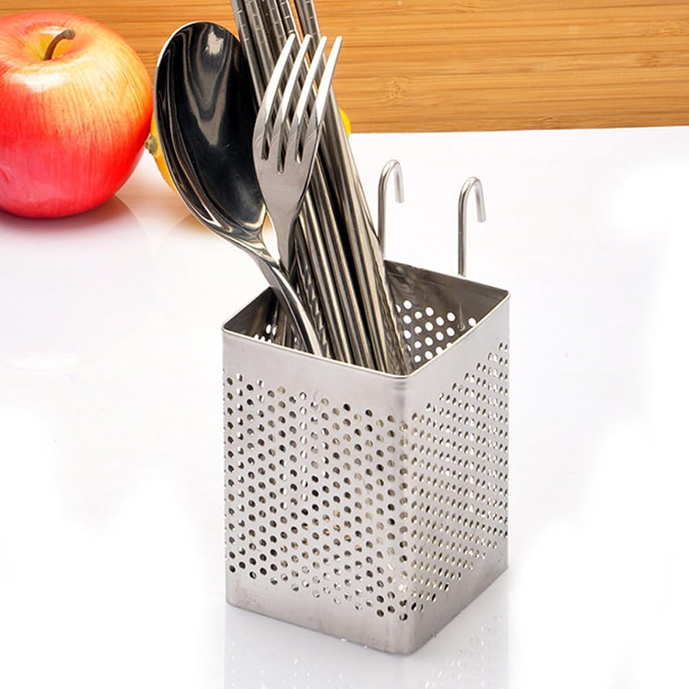 BESTOYARD 2pcs Stainless Steel Silverware Cooking Utensil Holder Silverware Holder Dishes Drying Rack Metal Chop Sticks Metal Chopsticks Stainless Steel Utensil Organizer Tableware Basket