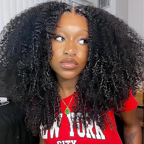 ISEE Women's Glueless 6x4 HD Lace Afro Kinky Curly Wig, 100% Unprocessed Brazilian Virgin Human Hair, 22 Inch Cover