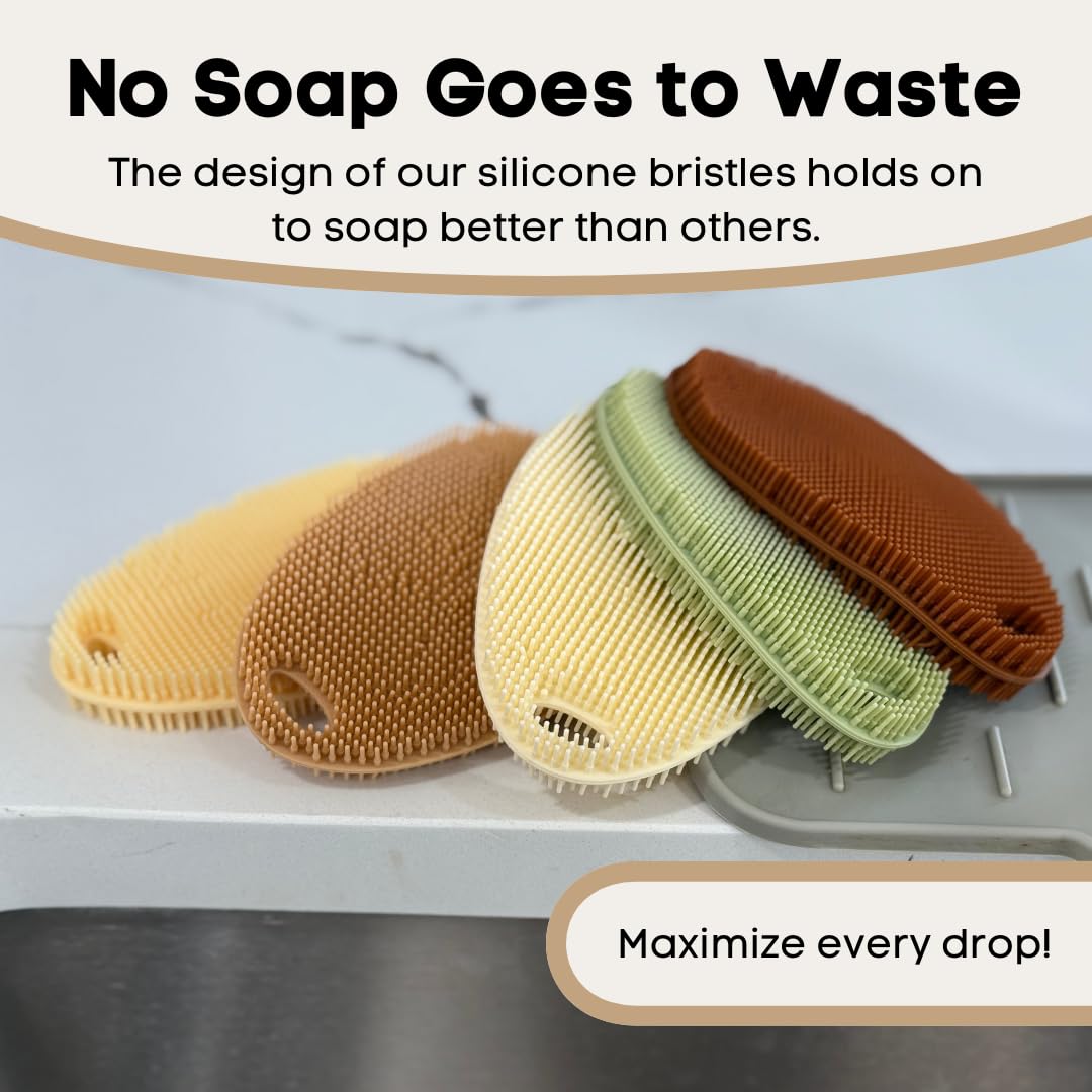 Esponja de silicona para platos, estropajo de silicona de grado alimenticio y limpieza de la casa, estropajo de cocina de silicona sin BPA [paquete de 5 óvalos otoños]
