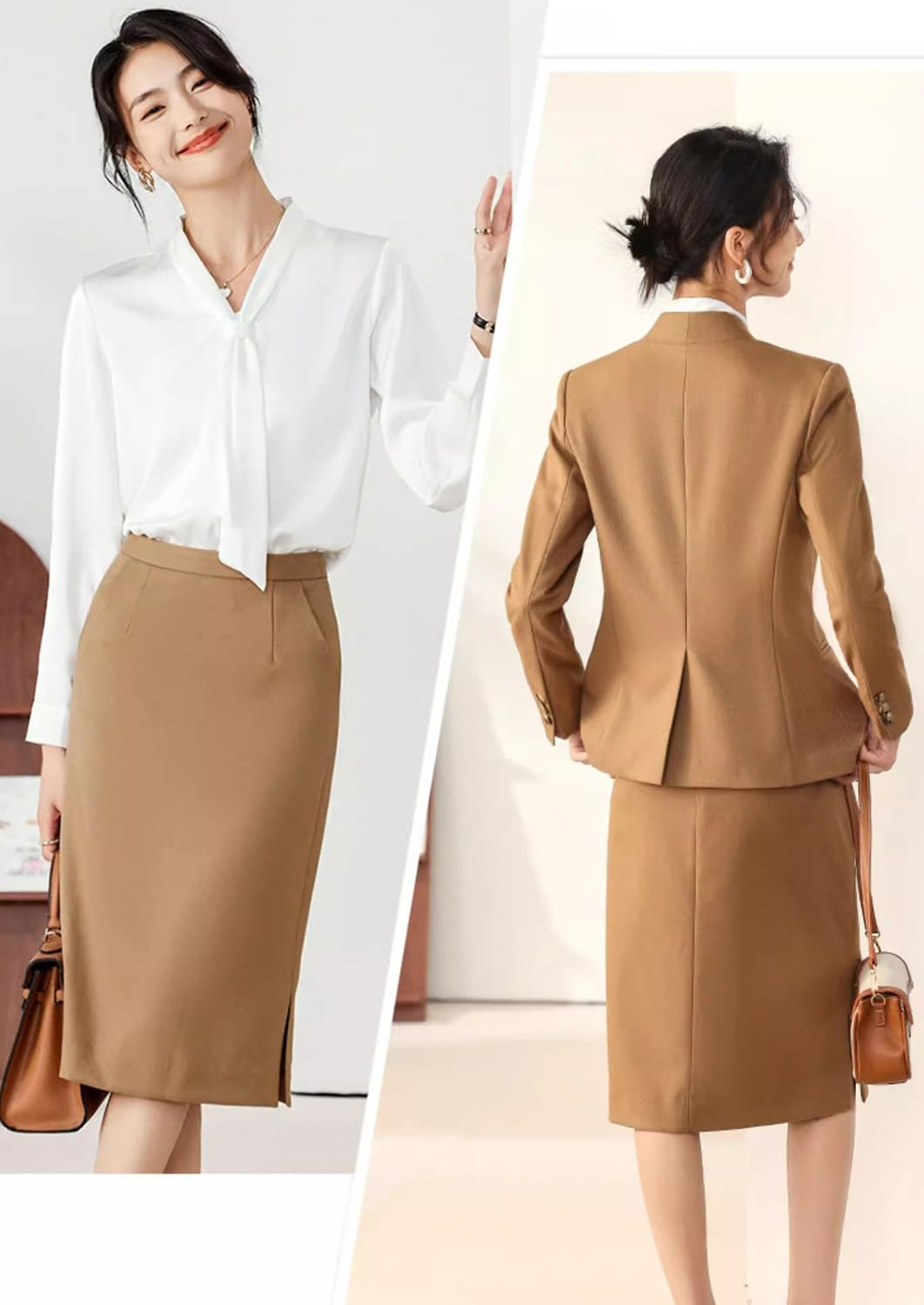 Donna Business Gonna Tuta Set Due Pezzi Ufficio Donna Giacca Risvolto Tacca Vestito Outfits