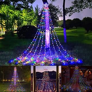 Christmas Lights Outdoor with Star Multicoloured, 350 LED 3.5m x 9 Strand Outdoor Christmas Tree Lights Xmas Lights Waterproof Outdoor Christmas Decorations Indoor Christmas Light for Garden Decor