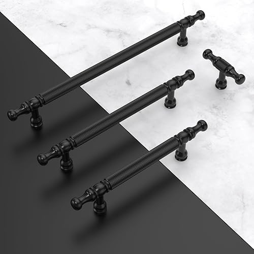 Miniatura 5 de Asidrama Paquete de 10 manijas de gabinete de cocina moleteadas de 5 pulgadas (5.039 in), color negro mate, tiradores de gabinete, accesorios de