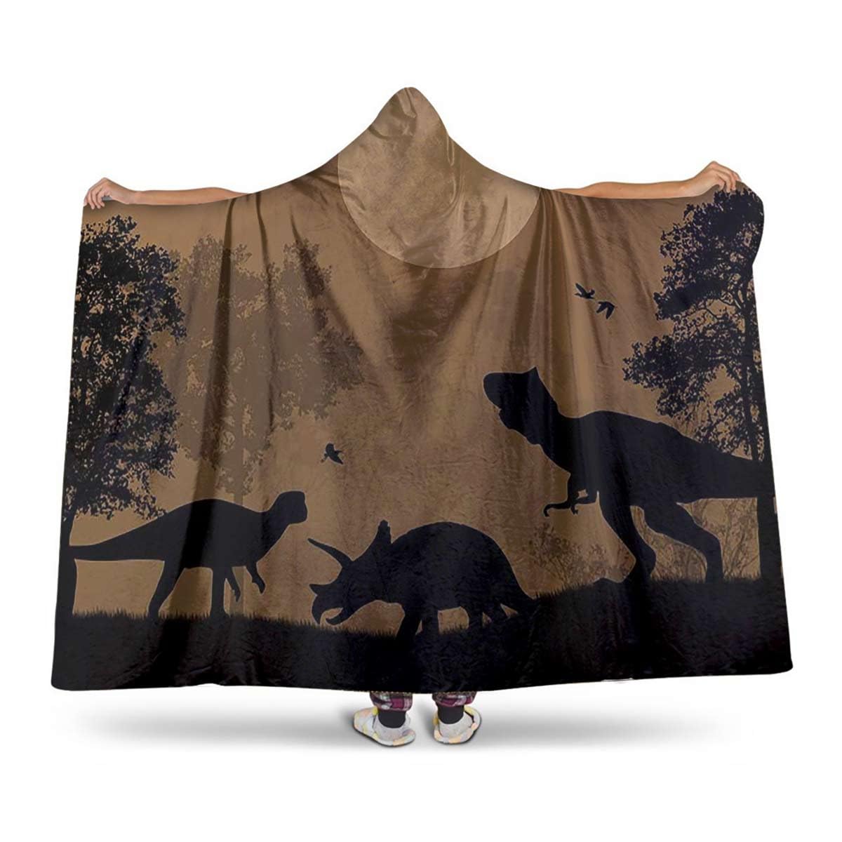 SARMSXBrown Orange Black Wearable Blankets Cloak Prehistoric Cartoon Animals Throw Cloak Wrap - Gifts for Women Adults Girls and boy 40" H x 50" W Dinosaur Silhouettes
