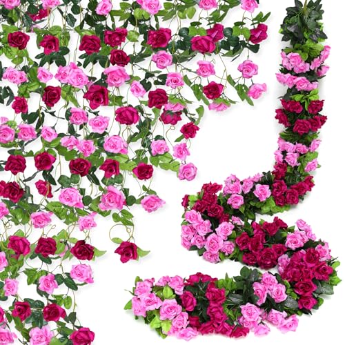 Floweroyal 6 Pack Artificial Flower Garlands 15.8FT Fake Rose Vines Silk Flowers Hanging Rose Ivy for Wedding Arch Party Home Garden Wall Decor (Fuchsia)