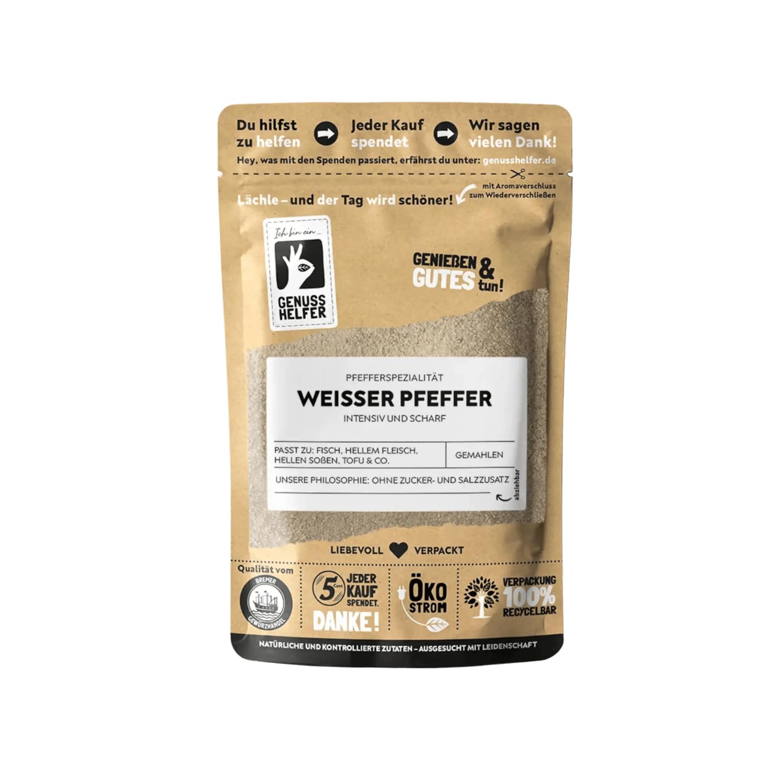 Bremer Gewürzhandel weißer Pfeffer, gemahlen, intensive Schärfe, Gewürzklassiker ideal zum Kochen, 10 x 100g