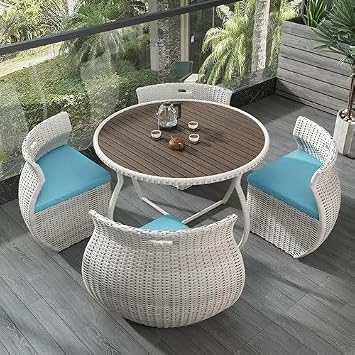 Balcony Table and Chair Set Modern Outdoor Garden Furniture Set Balcony Table And Chair Three-piece Set Home Patio Furniture Leisure Rattan Table And Chair Bistro Table Set  Color Wood surface-set