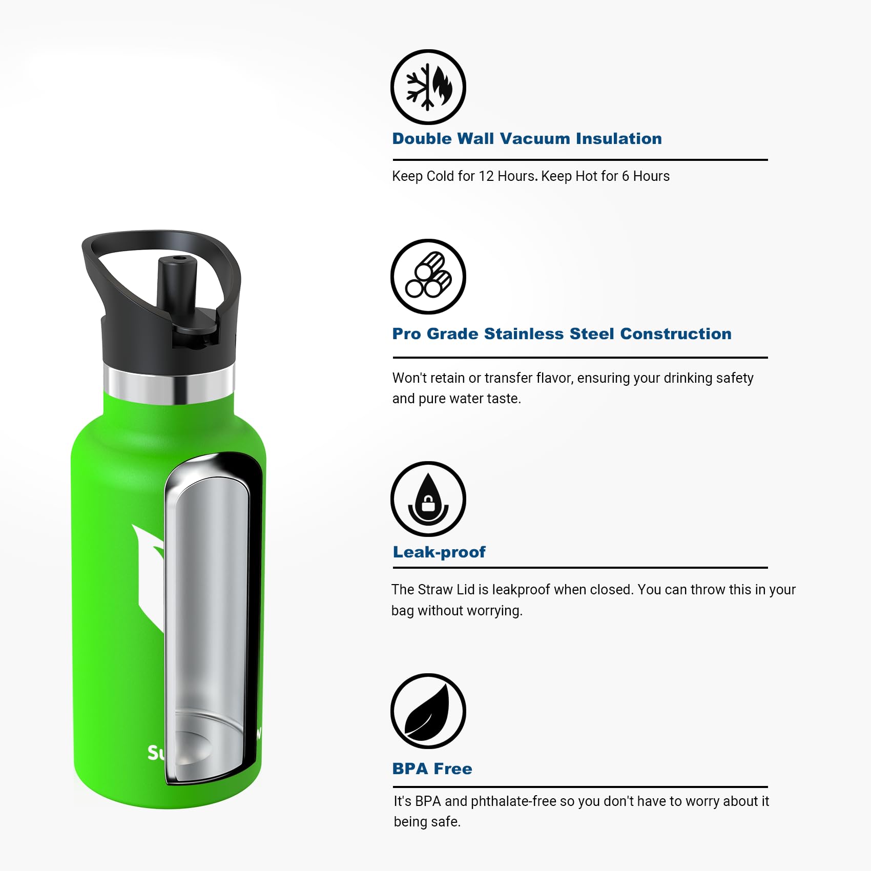 Super Sparrow Borraccia Termica, Acciaio Inox Bottiglia Termica - 350ml, 500ml, 750ml, 1L - Senza BPA Borracce, Borraccia Bambini per Scuola, Sport, Campeggio, Yoga, Palestra, Ciclismo