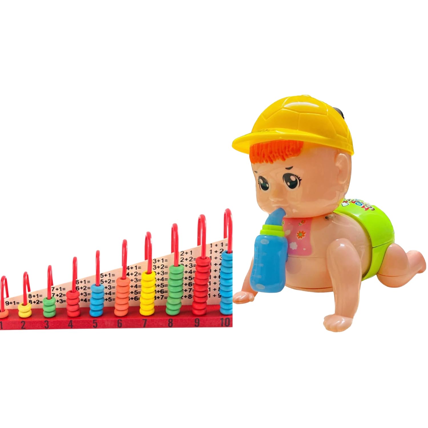 KIDZMART Combo Set of 2 Cap Crawling Boy Musical & Wooden Abacus Toy for Kids | Crawling Toys for Babies | Musical Toy for Kid | Calculation Kit with Counting Addition & Subtraction | Sound Toys