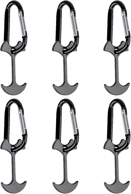 TRIWONDER Deck Pegs Fish Bone Nails Plank Stakes with Carabiner Guy Ropes Tensioners Guylline Adjuster with Spring for Camping Picnic (Black - 67mm)