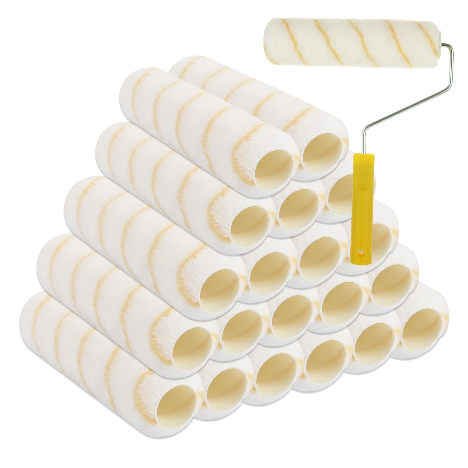 VIDETOL 25 PCS Roller Sleeves, 9 Inch Professional Paint Roller Set, Polyester Paint Rollers with Paints Rollers Handle for Ceiling Decoration, Renovations, Repair