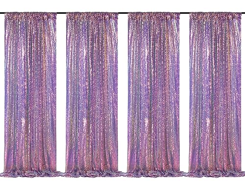 Image of Sequin Backdrop Mermaid Purple 4 Pieces 2FTx8FT Shimmer Birthday Baby Shower Cake Table Decoration Backdrop Fabric