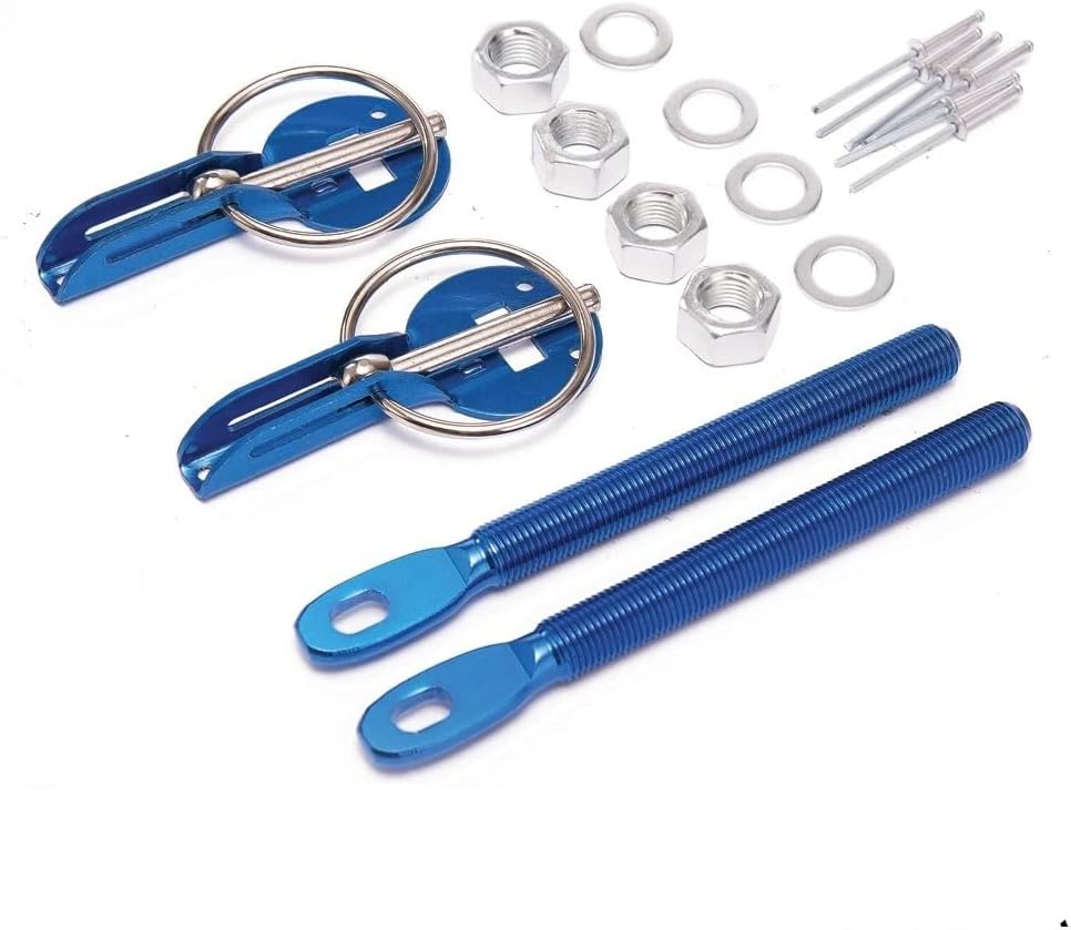 Universal Mount Hood Pin Bonnet Lock Kit Tuning Lock Kit Aluminum Alloy Down Hood Lock Latch Pins Vehicle Accessories(Blue)