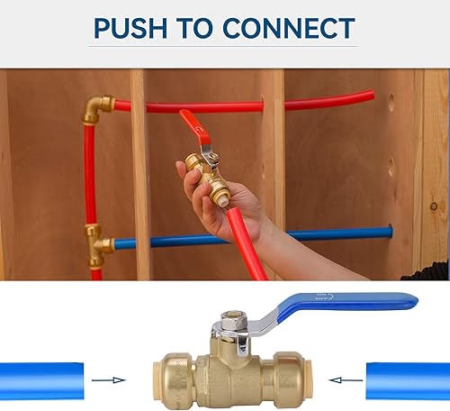 Miniatura 6 de GUOFIS Válvula de bola de 12 pulgada paquete de 2 válvulas de cierre de agua de puerto completo con 1 clip de descuento empuje para conectar PEX