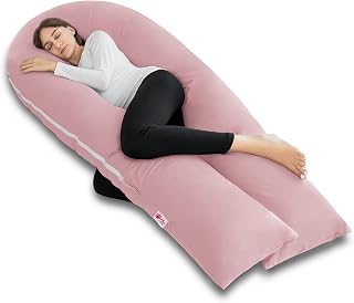 Meiz Pregnancy Pillow, Cooling Silky Pregnancy Pillows for Sleeping, 65" U Shaped Full Body Maternity Pillow for Pregnant Women, with Washable Jersey Cotton Cover, Pink