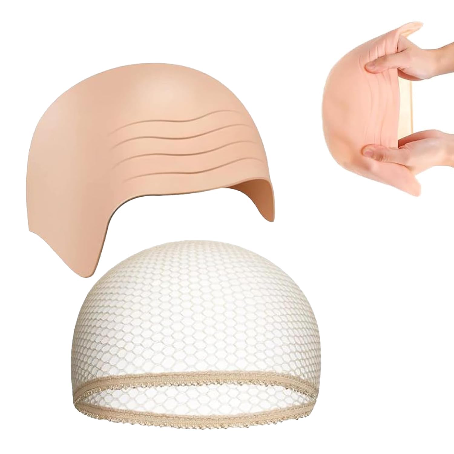 2PCS Bald Cap Set – Includes 1 Wrinkle Bald Head Cover & 1 Smooth Bald Cap for Costume, Cosplay, Theatre, Halloween – Latex Stretch Fit for Adults