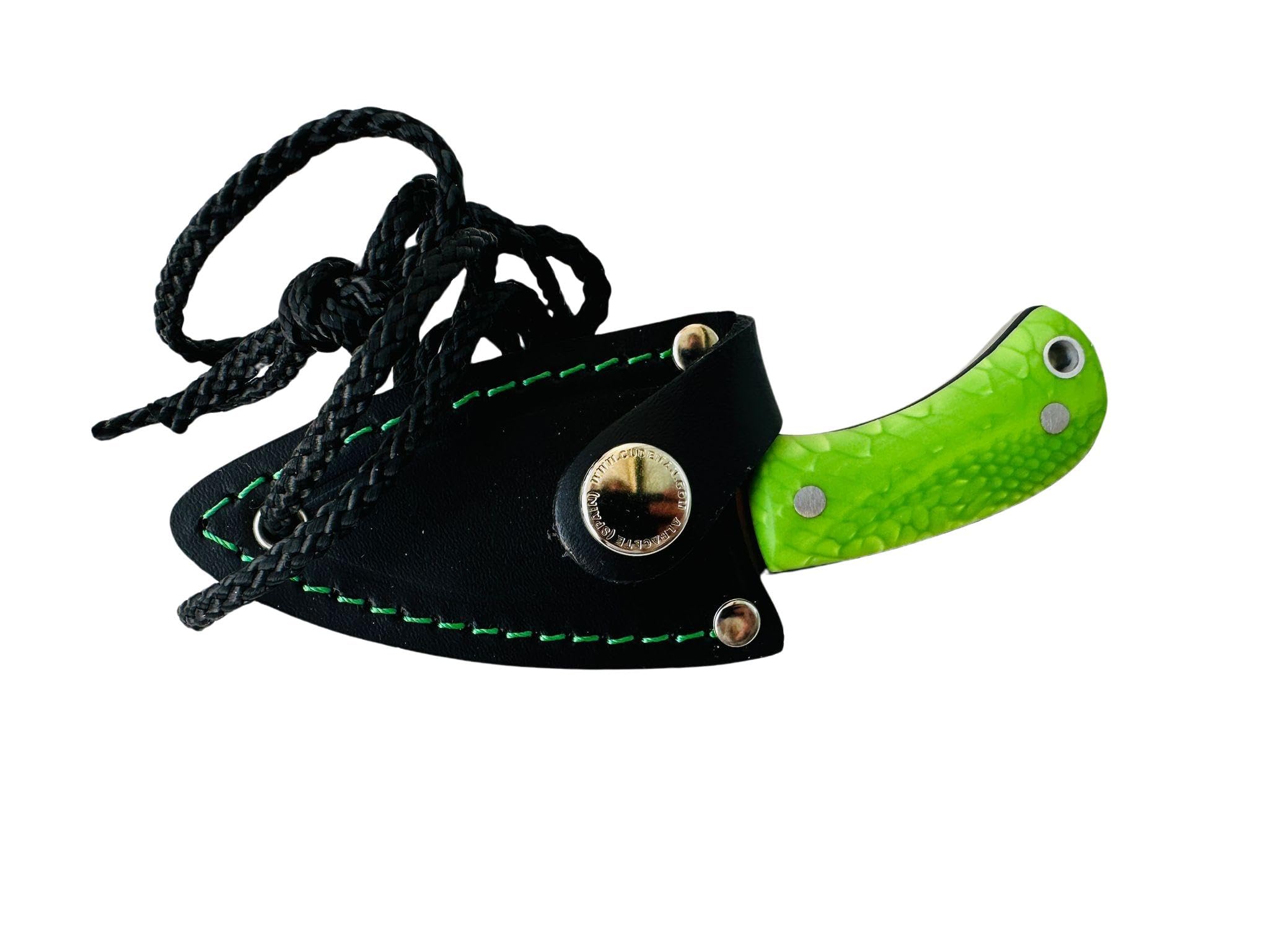 Cudeman Nuevo Cuchillo de Cuello Yoda 200-JV Cuero Hoja de Acero Böhler N-695 y empuñadura de juma verde serpiente de 5,8 cm para Caza, Pesca, Supervivencia y bushcraft + Portabotellas Regalo