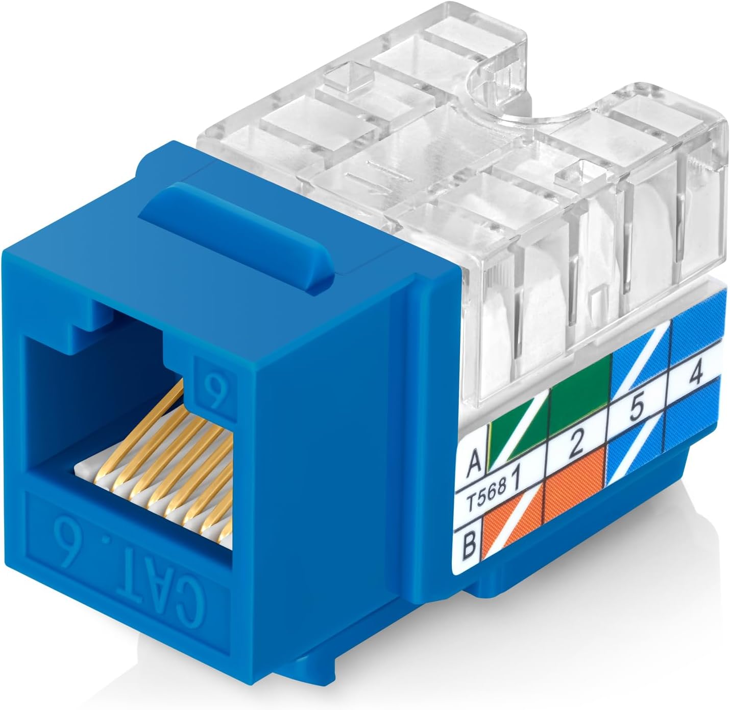 RJ45 CAT6/5e Keystone Jack in Blue Color - Slim Profile, UTP Female Ethernet Connector - Compatible with Speed Termination Tool - easyJACK - 50-Pack