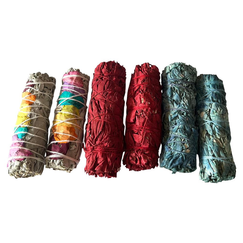 Vie Natural 2X Chakra Petals White Sage 4" Smudge Sticks, 2X Dragon's Blood White Sage 4" Smudge Sticks, 2X Nag Champa White Sage 4" Smudge Sticks