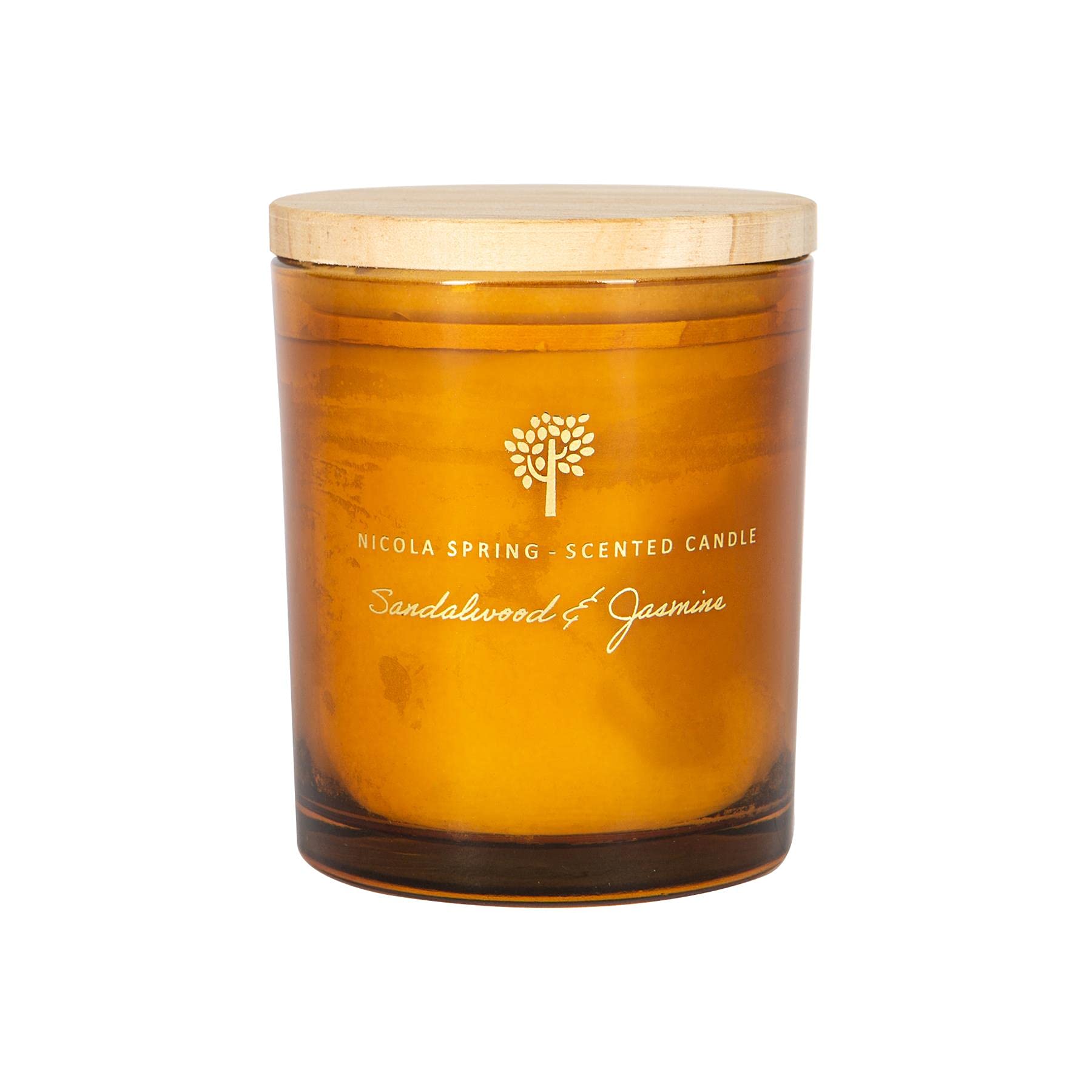 Nicola Spring Sandalwood & Jasmine Scented Candle - 130g - 21 Hour Burning Time Natural Soy Wax Single Wick Candles Relaxing Fragrance Aromatherapy Gift Set