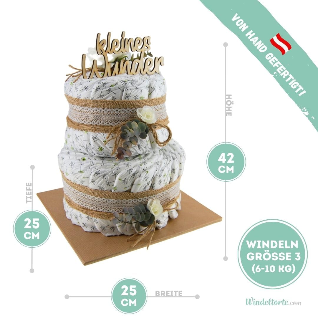 Vintage Torte [JUTE & HOLZ] - Jungen & Mädchen - Neutral Unisex - Geschenk zur Geburt - Baby Party - Babyshower - Pullerparty - Caketopper (Boho - Vintage - KLEINES WUNDER - 2-stöckig)