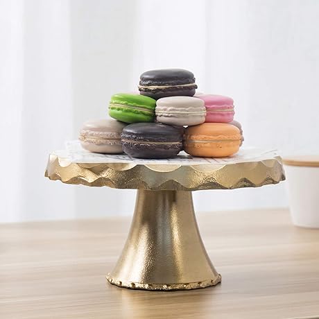 MyGift 8-Inch Round Gold Tone Aluminum Pedestal Cake Stand with White Top,...