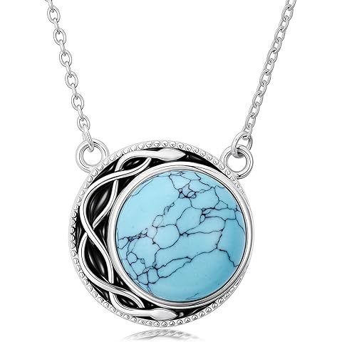 Vintage Turquoise Moon Sun Necklace for Women, 925 Sterling Silver Western Turquois...