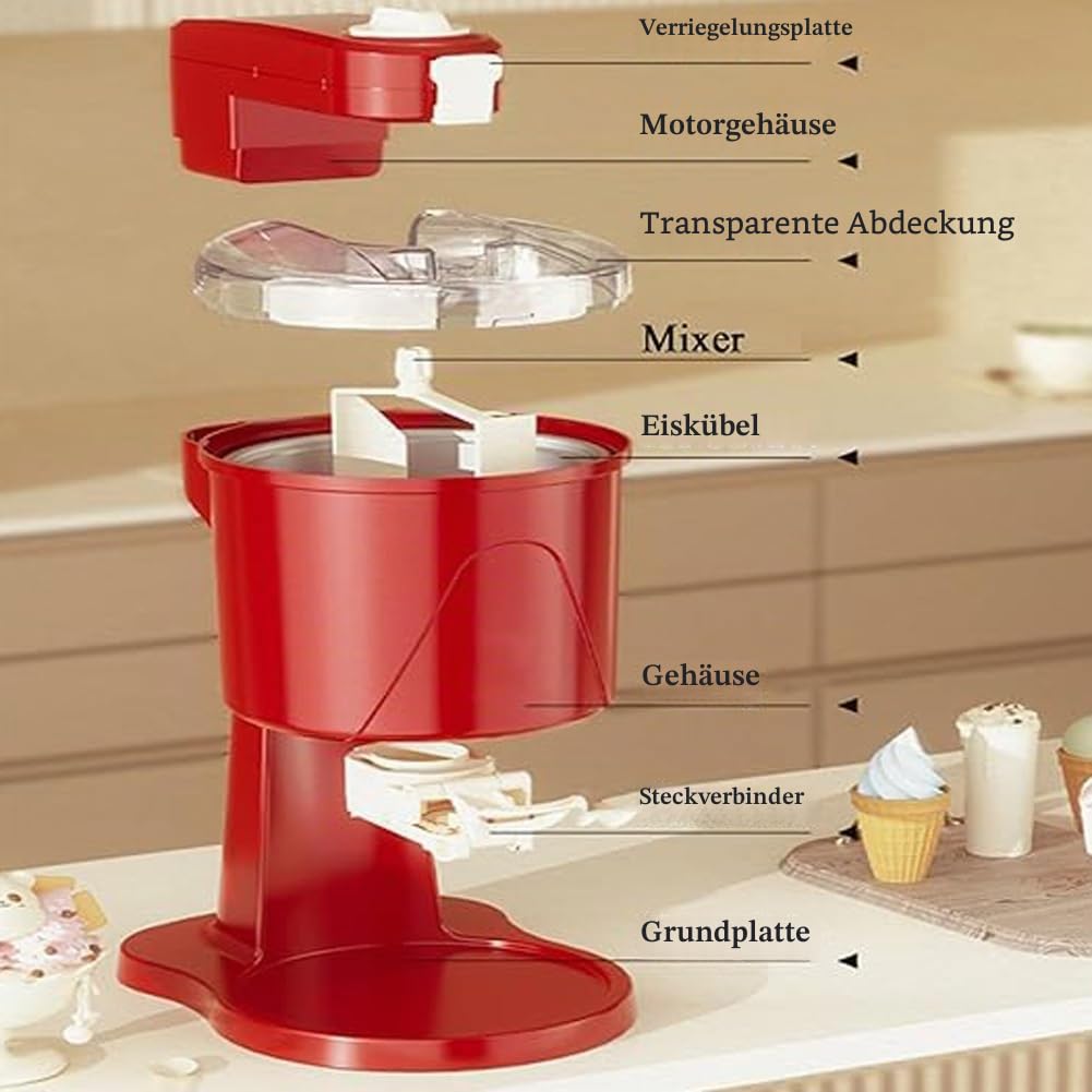 Tragbare Mini-Softeismaschinen, 1000-ml-Softeismaschine, Haushalts-Obst-Softeismaschine, einfache Reinigung, Joghurt-Sorbet-Eiscreme-Werkzeug for Zuhause, Bar, Café