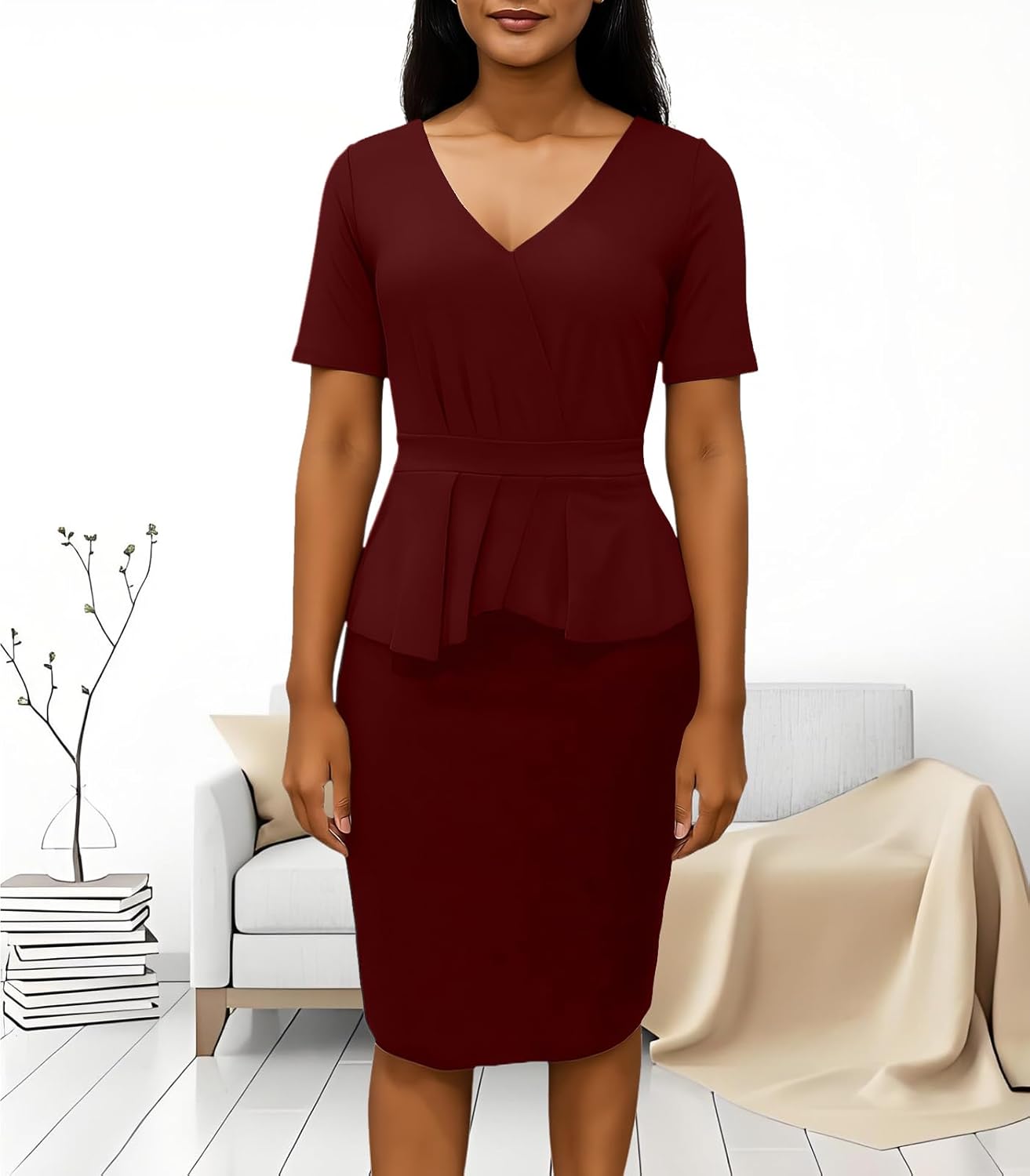 ZonJie Women's Wear to Work Dresses Elegant Short Sleeve Work Business Office Church Bodycon Pencil Dress - Image 2