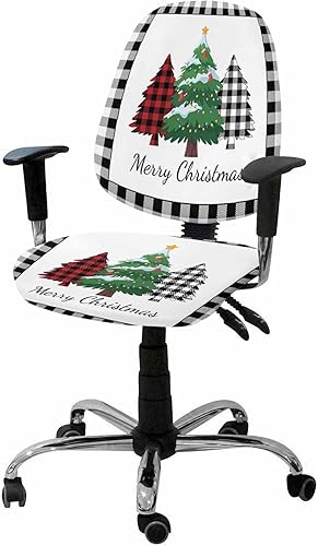 Funda para silla de oficina de diseño de búfalo de Navidad, diseño de búfalo negro, blanco, a cuadros, protector y elástico para silla de